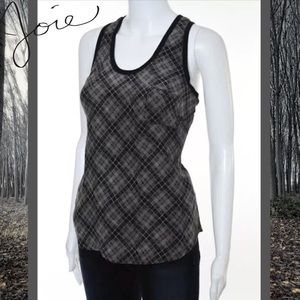 JOIE Cute Black/Beige Scoop Silk Checkered Top